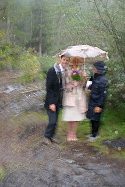 We arrived at Grassi Lakes, just as the clouds opened <br />and the rain started to come down...