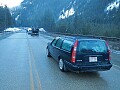 Hiway to Rogers pass, and one of our brief stops while <br />we waited for road crews to clean up slide debris.