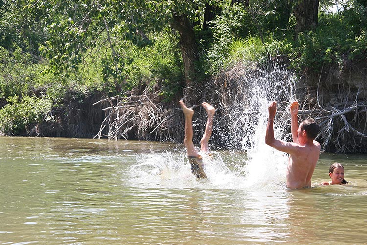 Riley going in head first...