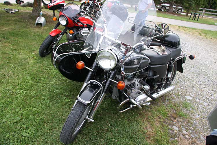 An old Russian Ural with sidecar.