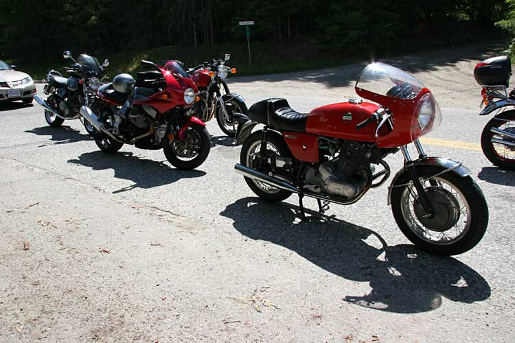 where a distinctive linup of bikes waited to get on.