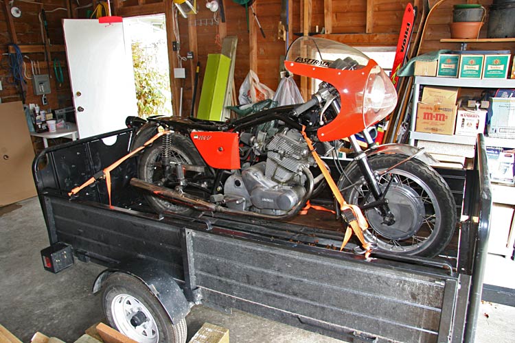 1972 Laverda 750SF on its way to Ken Austin's shop for a checkup, 2006.