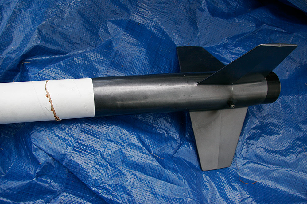 The cracked airframe on the Firestorm54 damaged <br />at the June 2014 Rock Lake launch...