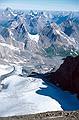 Close up of route along glacier, with outwash plain in the distance.