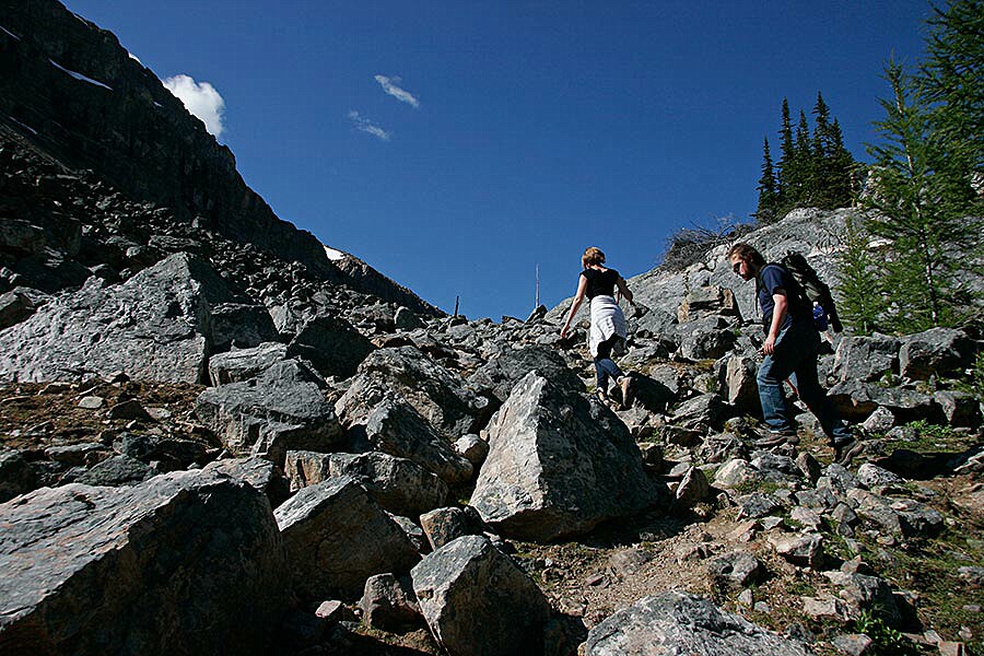 The trail through the first rockfall. This is roughly where <br />Sarah sprained her ankle back in 2003.