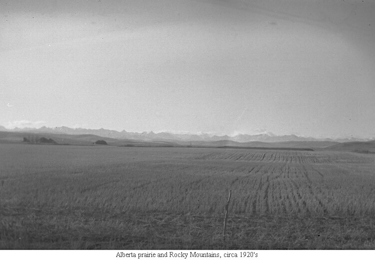 Alberta prairie and Rocky Mountains, circa 1920's