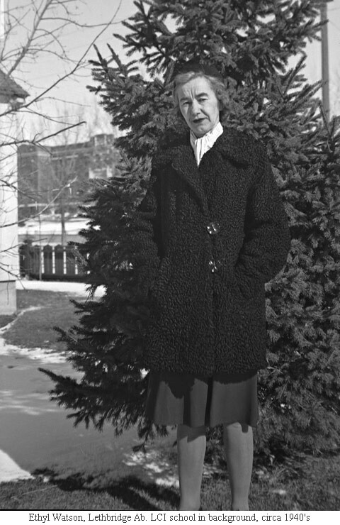 Ethyl Watson, Lethbridge Ab. LCI school in background, circa 1940's