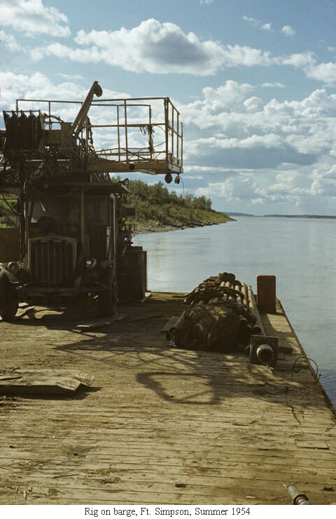 Rig on barge, Ft. Simpson, Summer 1954