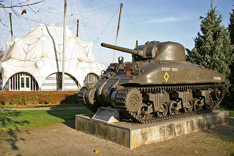 Grizzily tank outside National Liberation Museum, Groesbeek, Netherlands. <br />Dedicated to the liberation of the Netherlands by Allied forces, 1944-1945.