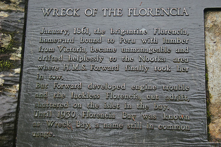 Plaque at Florencia Bay...